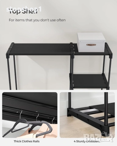 SONGMICS Отворен гардероб, Самостоятелен гардероб с вертикален рафт, Закачалка за палта с етажерки з, снимка 6 - Гардероби - 53860240