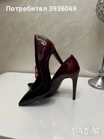 Луксозни обувки от естествен лак,преливащо Бордо в черно