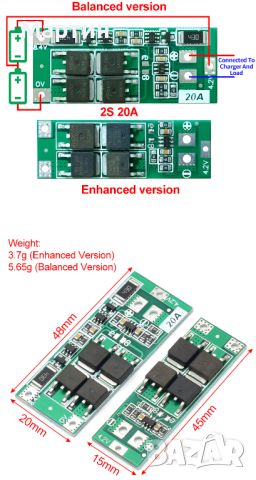 BMS БМС 2S 8.4V 20A за 18650 литиево-йонна батерия, снимка 3 - Друга електроника - 46766623