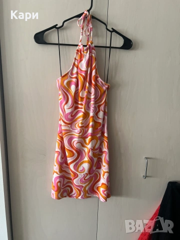 Дамска къса оранжево розова лятна рокля