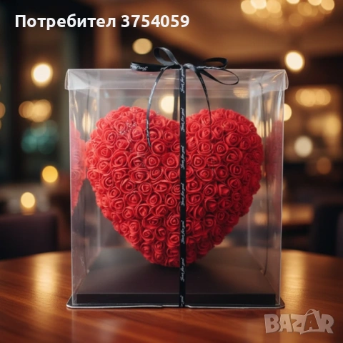 Декоративно сърце от изкуствени рози в подаръчна кутия, снимка 4 - Романтични подаръци - 53075909