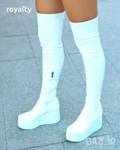 Ботуши на платформа - бяла кожа, снимка 3 - Дамски ботуши - 49893880