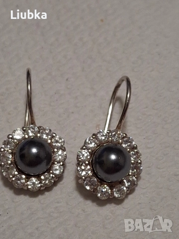 сребърни обеци с перли и мистик топаз, снимка 2 - Обеци - 52711662