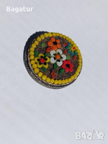  Стара мозаечна брошка,винтидж флорална тема
