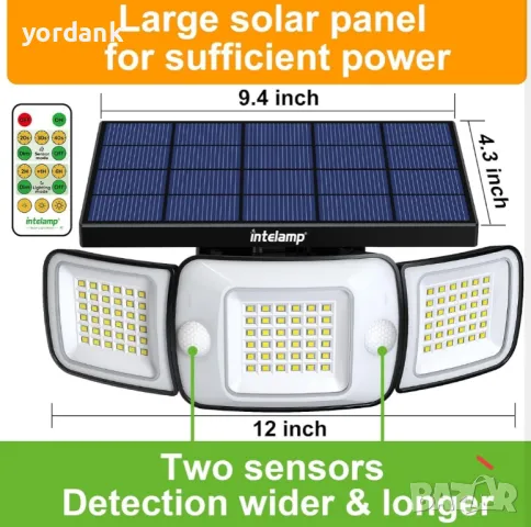 Водоустойчива регулируеми соларна лампа за външен монтаж 108 диода, снимка 2 - Соларни лампи - 48691241