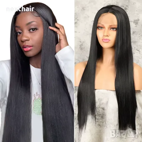 80 см Черна дантелена права перука лейс фронт с дантела 13*4*1