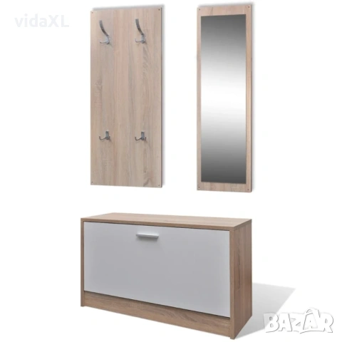 vidaXL 3-в-1 комплект дървен шкаф за обувки, дъб и бяло(SKU:241246)