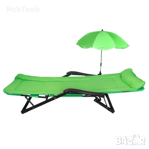 Сгъваемо зелено походно легло тип шезлонг с чадър, снимка 2 - Къмпинг мебели - 53926574