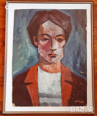 Портрет на мъж от худ. Стефан Гацев , маслени бои на картон., снимка 2 - Антикварни и старинни предмети - 45254946