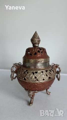 Тибетска , антична кадилница (съд за тамян), изработена от мед и месинг. , снимка 2 - Декорация за дома - 54151355
