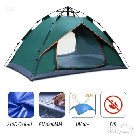 Палатка Автоматична, двуместна с два входа, 200/220, снимка 2 - Палатки - 54062501