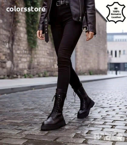 Равни боти - черна ЕСТЕСТВЕНА кожа - 5141

