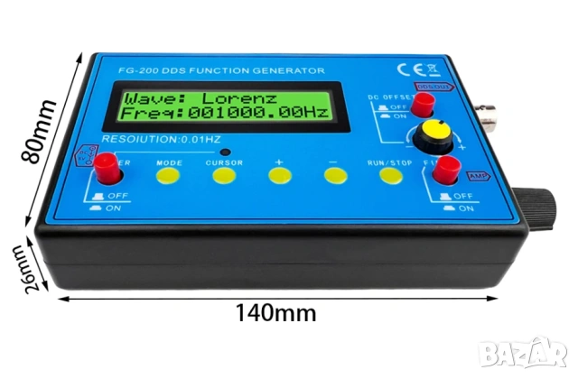 FG-200 Функционален Сигнал Генератор на Сигнали 0.01Hz - 500KHz Честотен Брояч с Антена DDS Функция, снимка 4 - Друга електроника - 53828224