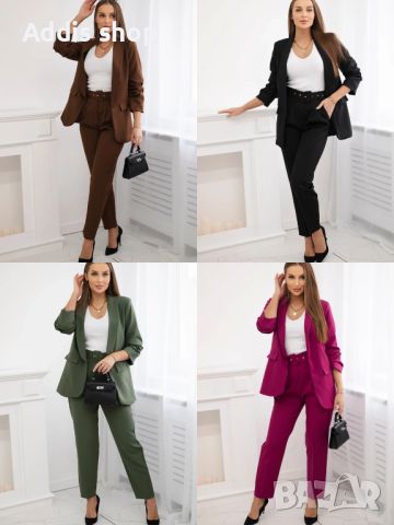 Елегантен дамски комплект сако и панталон в цвят, 4цвята 