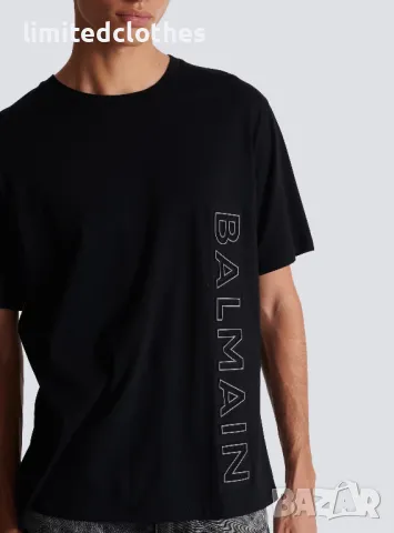 BALMAIN Black Embossed Logo Relaxed Fit Мъжка Тениска size M, снимка 4 - Тениски - 47383842