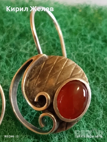 Бохемски стил Артистични сребърни обеци с червен КЕХЛИБАР 54190, снимка 2 - Обеци - 54014454