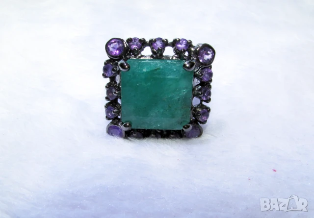 925 сребърен пръстен със зелен берил 12 карата, снимка 1