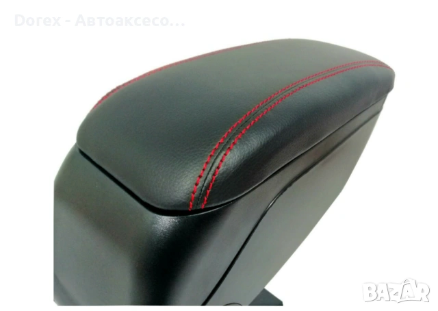 Универсален луксозен подлакътник за автомобил – черна кожа с червен шев