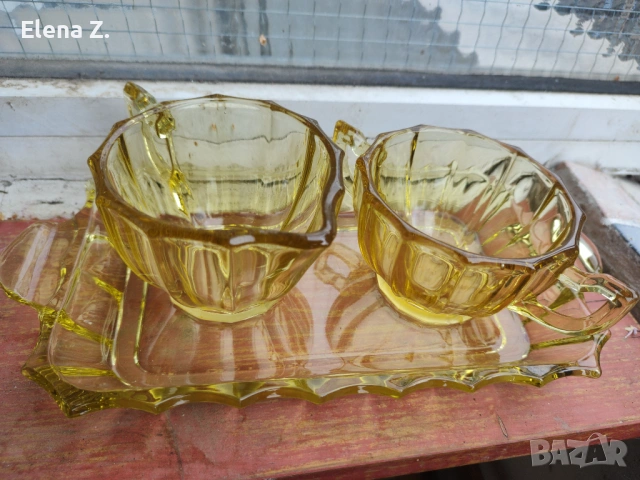 Винтидж сет кехлибарено жълто стъкло САЩ 30-те, снимка 2 - Антикварни и старинни предмети - 54076558