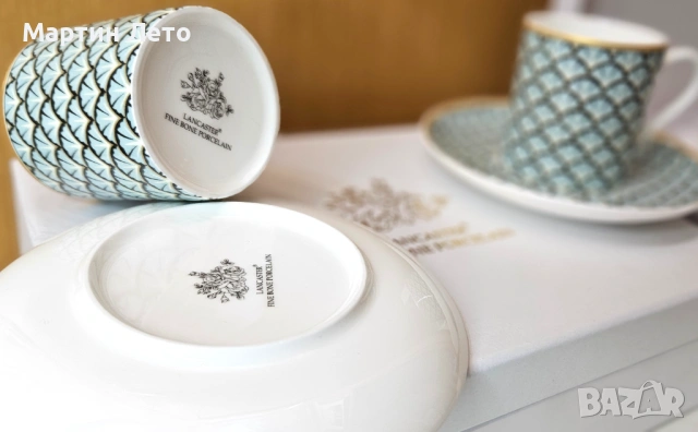 Сервиз за кафе Lancaster. Фин костен порцелан 2 комплекта х 2 чаши и чинийки., снимка 6 - Сервизи - 53179950
