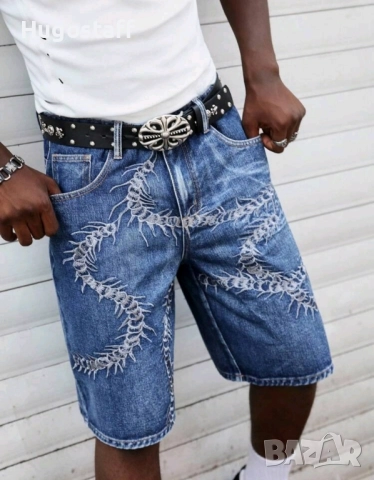 Нови бродирани къси панталони дънки Л, снимка 11 - Дънки - 51546290