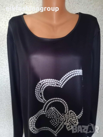 Черна туника с принт сърца , 4XL размер, снимка 2 - Туники - 52395363