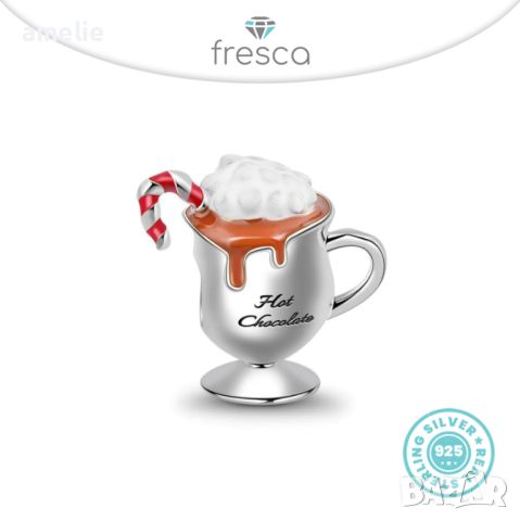 Талисман Fresca по модел тип Пандора сребро 925 Pandora Hot Chocolate. Колекция Amélie, снимка 1 - Гривни - 39212593