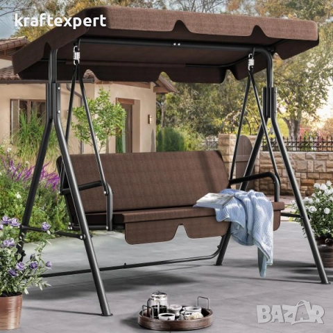 Кафява Градинска Люлка KraftWorld Тоскана – с усилена конструкция и мека възглавни, снимка 3 - Градински мебели, декорация  - 53745699