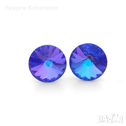 Обеци С Кристали SWAROVSKI На Винт Rivoli Heliotrope, снимка 2 - Обеци - 46290417