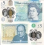 Банкнота от 5 британски лири в обращение, Англия, Великобритания, QEII, банкнота от Уинстън Чърчил, снимка 1