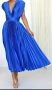 Елегантна сатенена плисирана рокля в кралско синьо, снимка 1