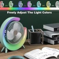 Мини настолен вентилатор с многоцветно осветление, RGB LED, USB, презареждащ се, снимка 2 - Други - 46172306