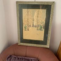 Продавам стара картина "Зимна приказка" с рамка ,паспарту и стъкло - акварел , снимка 3 - Антикварни и старинни предмети - 45931291