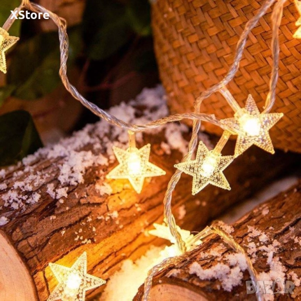 Последни бройки! Светещи коледни LED лампички със звездички с щепсел., снимка 1