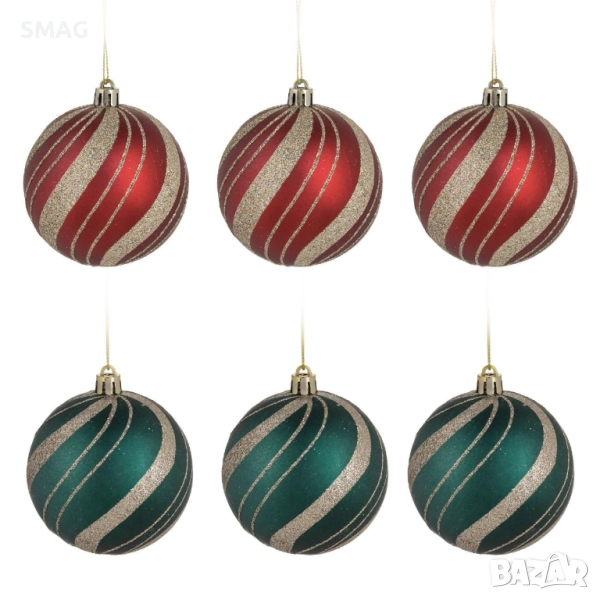 Комплект коледни топки червено-зелено-шампанени Ø6 см_1241039, снимка 1