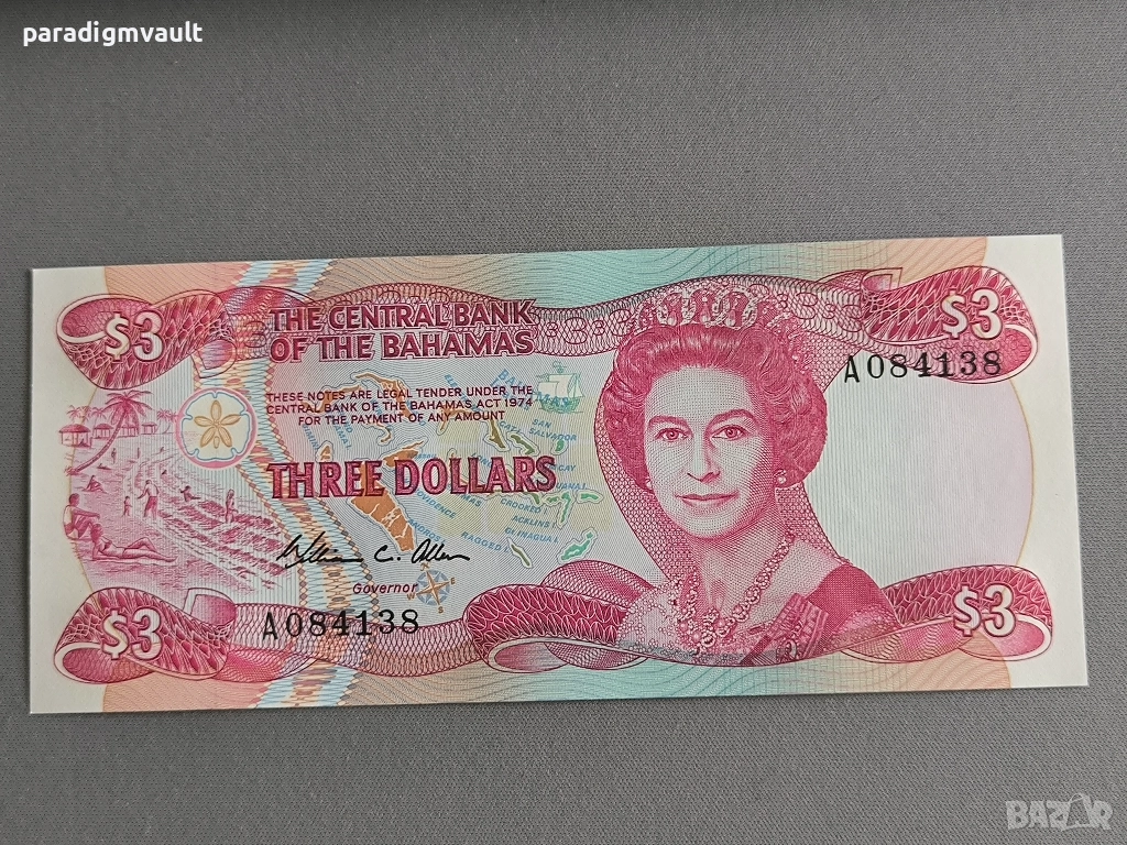 Банкнота - Бахами - 3 долара | 1974г., снимка 1