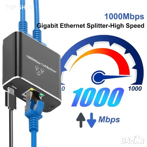 1000Mbps Ethernet RJ45 Gigabit мрежов сплитер 1 към 2/USB захранващ кабел/за кабел Cat 5/5e/6/7/8, снимка 1