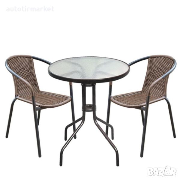 Градински комплект – маса с 2 стола цвят кафяв , снимка 1