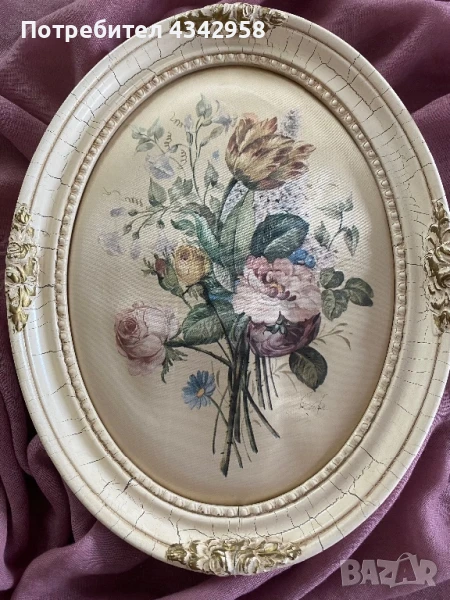 Vintage. Копринена картина в рамка., снимка 1