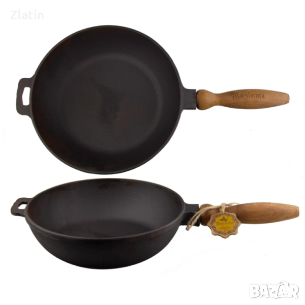Чугунен тиган с дървена дръжка 24х4 см - Maysternya, снимка 1