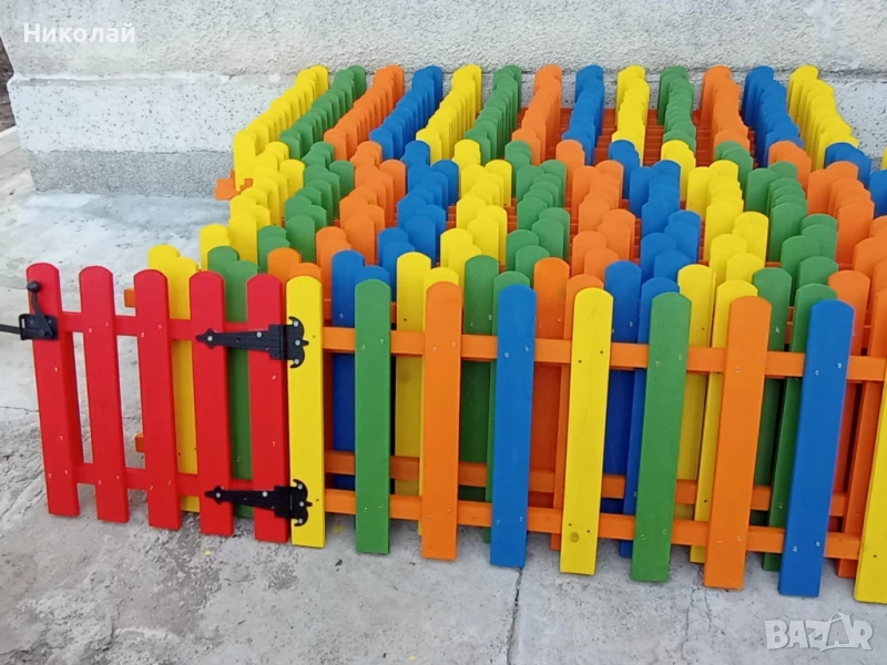 Декоративна дървена ограда с врата за двор градина заведение детска площадка детски кът оградни пана, снимка 1