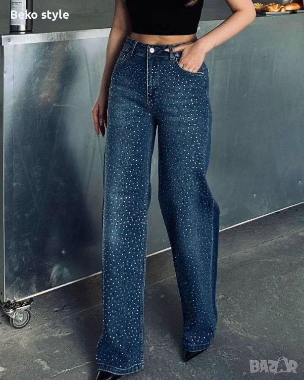 Ефектни дънки с блестящи камъчета, снимка 1