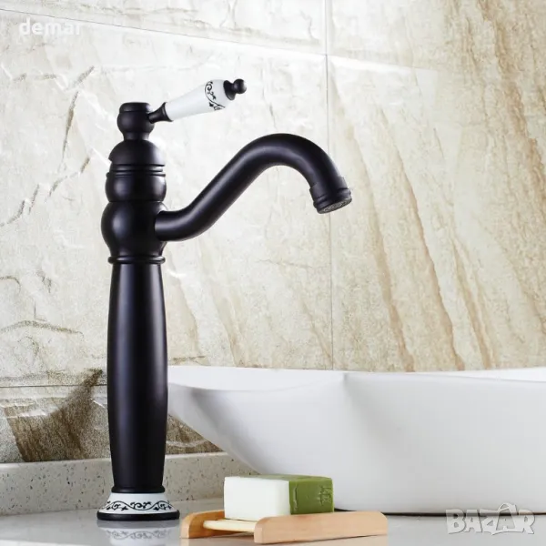 YIGUANXIN Смесител за мивка с една керамична дръжка, Винтидж елегантен месингов смесител, черен, снимка 1