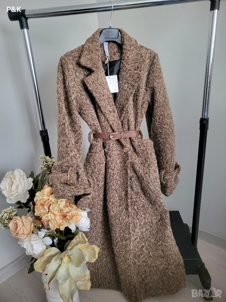 Кафяво палто с колан, снимка 1