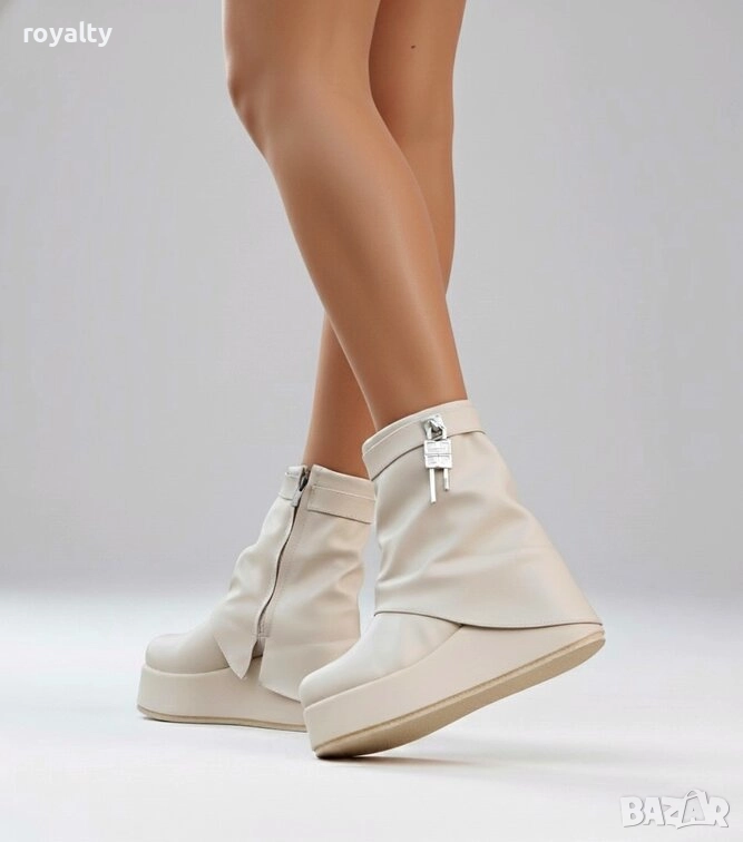 Боти на платформа - бежова кожа, снимка 1