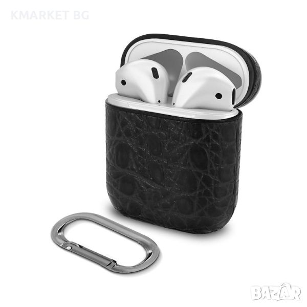 Калъф екокожа за Airpods 1/2 слушалки Devia Lux, Черен, снимка 1