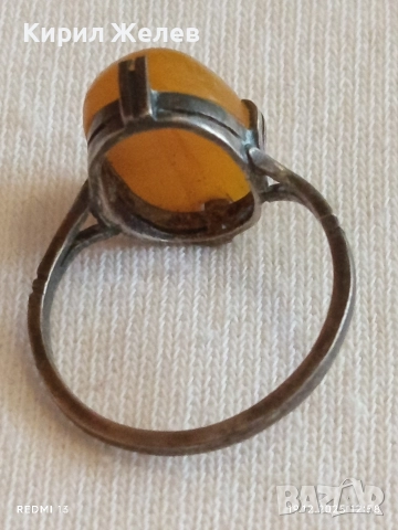 Винтидж сребърен пръстен с КЕХЛИБАР ювелирна изработка 29624, снимка 6 - Пръстени - 52846869