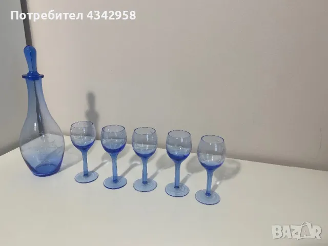 Vintage Blue Decanter and Glasses set of 6, снимка 4 - Други ценни предмети - 48732749