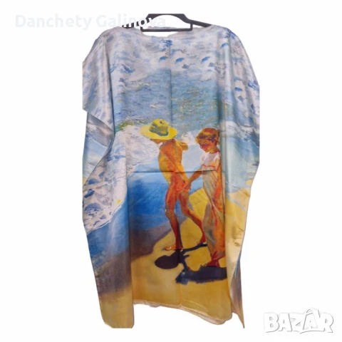 Лятна плажна туника от коприна, с артистични и морски десени, снимка 14 - Туники - 49903512