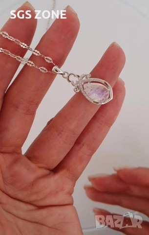 Сребърна висулка с лунен камък от Тайланд, снимка 4 - Колиета, медальони, синджири - 53445324